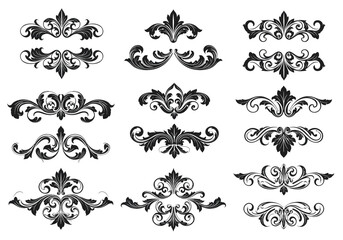 Fototapeta premium vector Set of decorative floral ornaments vintage vector design elements for borders and frames isolated on white background