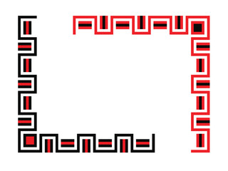 Geometric corner border ornament in red and black, Ukrainian embroidery pattern. Clean square pattern for frames, design decor