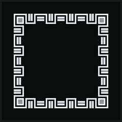 White geometric frame ornament on black background. Minimal square ornament for modern or ethnic design