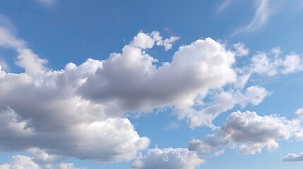 Fototapeta premium Bright Blue Sky with Fluffy White Clouds Illuminated by Natural Light in a Serene Atmosphere