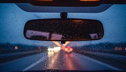 Rainy Car Mirror Lights Bokeh Moody Urban Night Scene