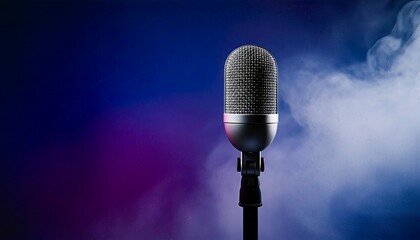 Microphone On Stage Colorful Lights Musical Performance