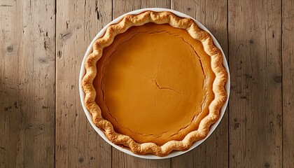 Warm Pumpkin Pie On Wood Table Autumn Dessert Scene