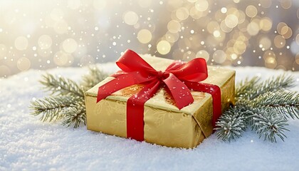 Festive Gift Box On Snow Christmas Winter Celebration
