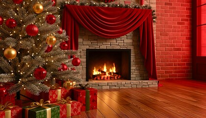 Warm Christmas Living Room With Fireplace Festive Decor