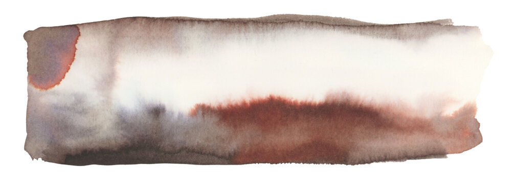 Smoke black, terracotta, brown Ink flow brush stroke painting smear drop blot. Abstract stain on wet white background.