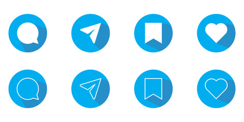 Like, comment, share and save icon set. social media notification icons , love favorite heart flat icons, post reactions collection set. Vector illustration