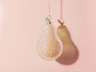 Sparkling Pear Ornament with Festive Pink Backdrop