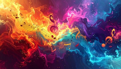 Colorful Music Notes on Abstract Background.