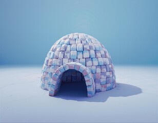 Colorful Igloo on a Minimalist Snowfield Under Blue Sky