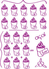 Loyalty Card Template for collecting stamps and have a free acai. Vector in black and white doodle style featuring a plastic cup with acai, shake or ice cream.