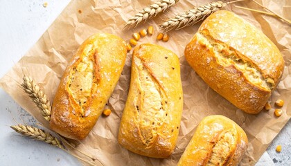 Freshly baked bread on parchment paper.