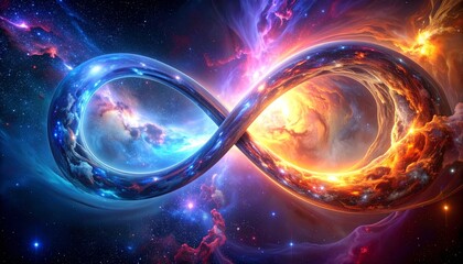 Cosmic Infinity Symbol with Nebula Background.