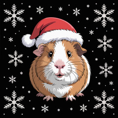 A cute guinea pig wears a Santa hat, creating a festive and cheerful scene.
