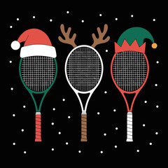 Obraz premium Three tennis rackets are decorated to resemble holiday characters.