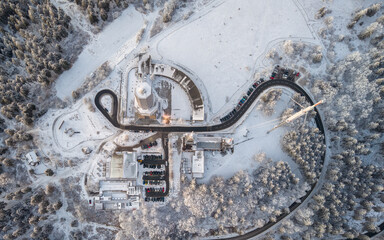 Top down view of the peak of Grosser Feldberg covered in snow