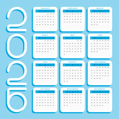 Simple new year Calendar 2026 Blue Color
