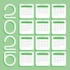 Simple new year Calendar 2026 Green color
