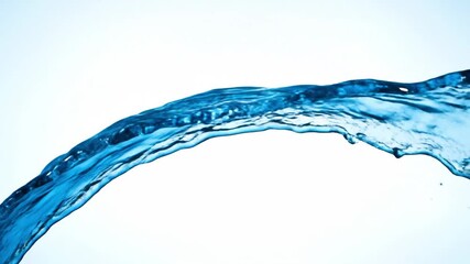 A dynamic stream of clear, vibrant blue liquid, likely pure water, flows gracefully across a stark white background. The fluid exhibits captivating motion, forming intricate ripples and gentle waves,  - Powered by Adobe