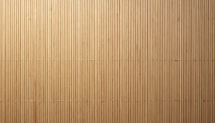 Close-up view of woven tatami mat surface with parallel thin bamboo sticks. Natural texture, pattern create minimalist backdrop for Asian inspired decor, serene interiors. Light brown material offers