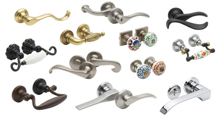 Variety of Door Handles and Knobs for Interior Design, Isolated on Transparent Background