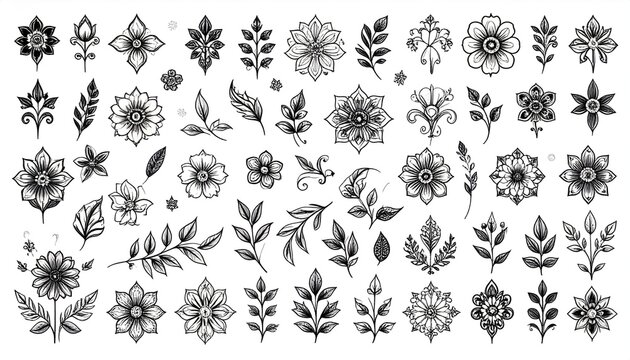 Floral elements collection on white background.