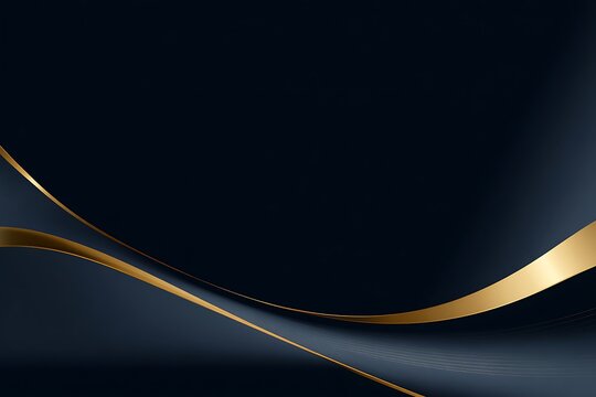 Elegant abstract background featuring flowing golden waves and subtle lines on a sophisticated dark blue gradient, perfect for luxury designs.