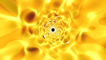 Abstract background of a looped yellow gold metallic honey infinity tunnel of natural shiny reflective gold, screensaver
