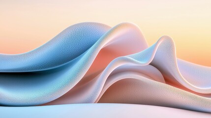 Close-up of flowing fabric waves in pastel colors, with soft lighting and a gradient background, creating a sense of movement and elegance.