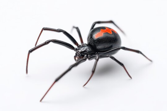 Closeup of a Redback Spider: A Dangerous Arachnid on a White Background