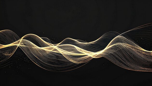 Golden light wave abstract on black.