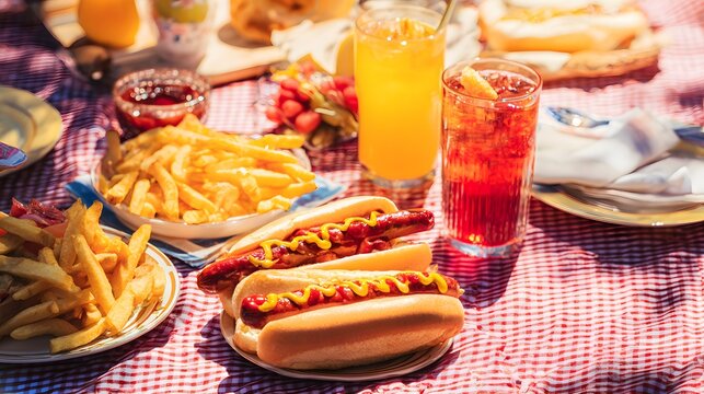 Festive Labor Day picnic celebrates American summer food fun under warm sunlight outdoors