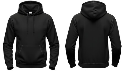 Black Hoodie Mockup Front and Back View Isolated
