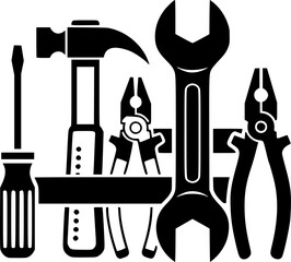 Essential Toolkit Icon Hammer, Wrench, and Tools for DIY Projects and Repairs
