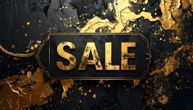 Sale banner with gold abstract background.