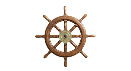 Antique Wooden Ship's Wheel Isolated on Transparent Background