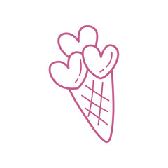 Cute Heart Ice Cream Cone Outline Illustration