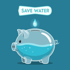 Save Water Piggy Bank Illustration - Conservation and Financial Savings.