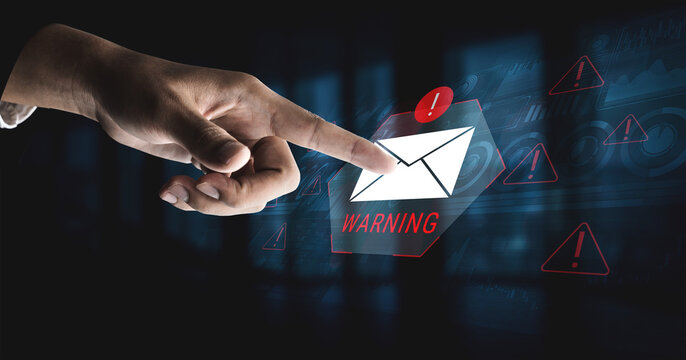 Digital warning mail interface highlights email threat detection, security monitoring, and proactive prevention of phishing and malware intrusions. Parse