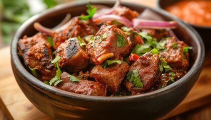 Fototapeta premium Tandoori Lamb in bowl on wooden table