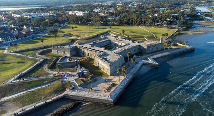 Aerial panoramic view of the Castillo De San Marcos, the Spanish fort in St Augustine, Florida,