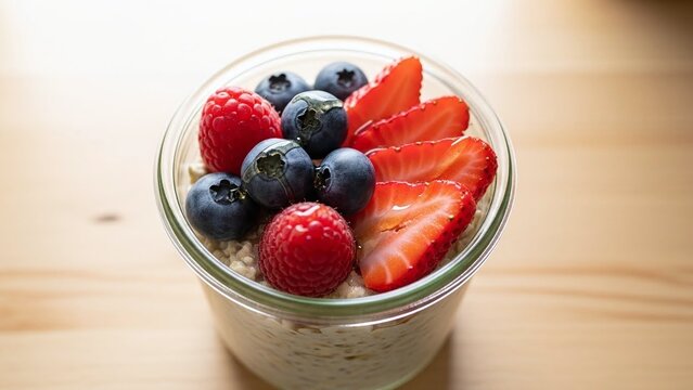 Oats jar topped with berries