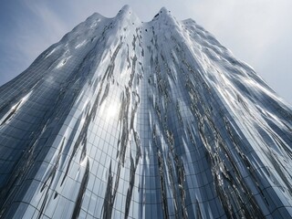 Modern skyscraper with reflective glass facade under blue sky  