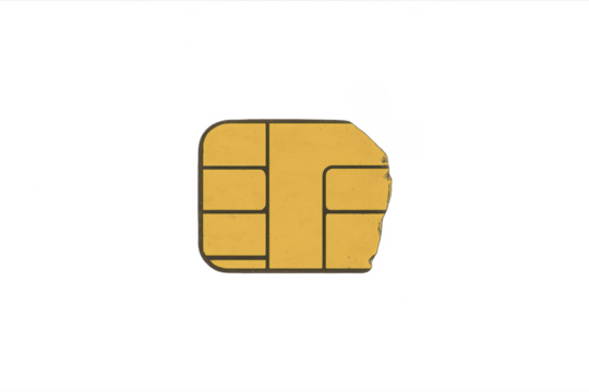 Broken sim card chip showing old technology issue
