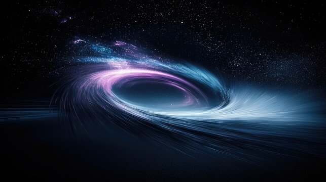 An abstract illustration of a swirling vortex in space, with a starry sky background. The vortex is depicted with vibrant colors and dynamic lines.
