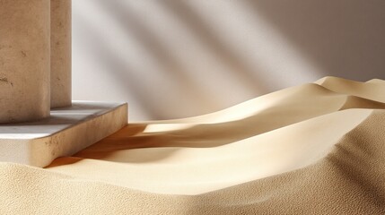 Abstract Representation of Sand Dunes with Architectural Element in Soft Neutral Tones