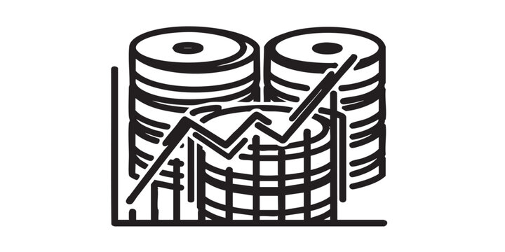 Storage disk drives with chart thin line icon, data hoarding concept. Vector graphics. Array resource consumption graph sign on white background, style icon mobile or web design