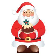 Cute Santa Claus with Christmas Pudding – Holiday Vector Illustration