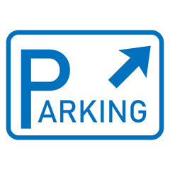 Parking Direction Sign with Blue Arrow – Parking Guidance Icon on White Background