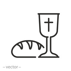 Easter cup with bread. Holy communion. Linear illustration.